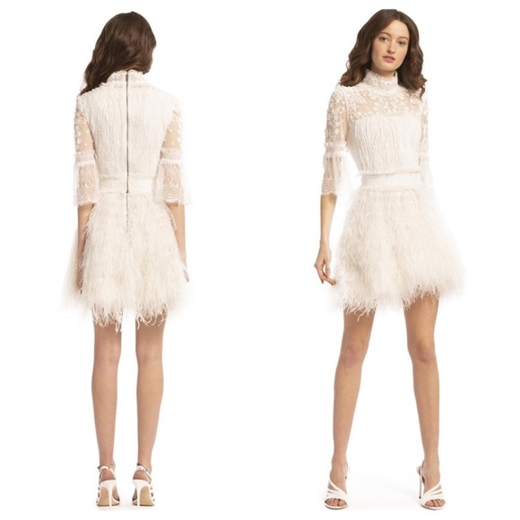 Rare alice + olivia cina ostrich feather skirt size 4 white NWT - Picture 6 of 16